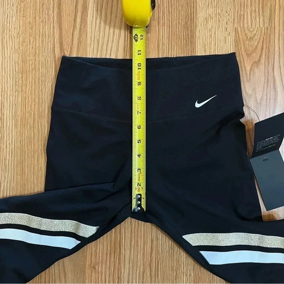 Nike Dri-Fit NWT Women's Black Gold White Icon Striped Training Tights Leggings - Picture 9 of 11
